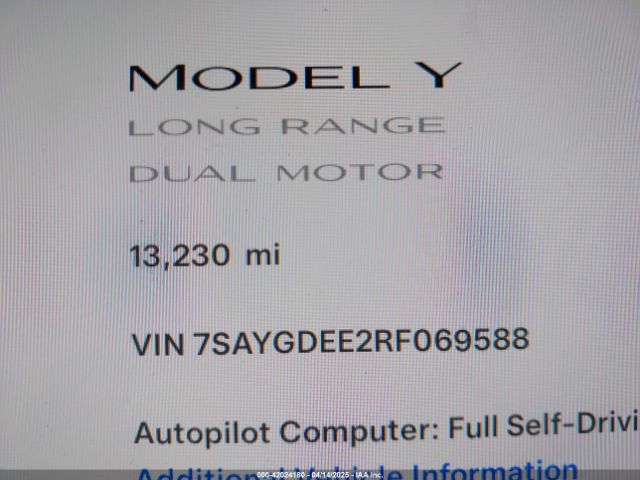 7SAYGDEE2RF069588 Tesla Model Y Long Range Dual Motor All-wheel Drive