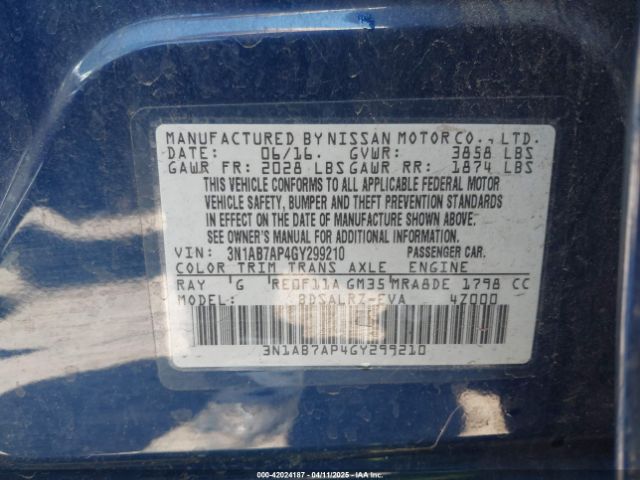 3N1AB7AP4GY299210 Nissan 2016