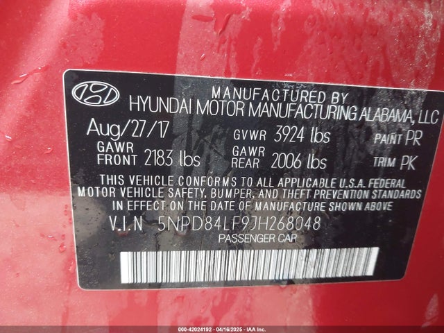 5NPD84LF9JH268048 Hyundai ELANTRA SEL