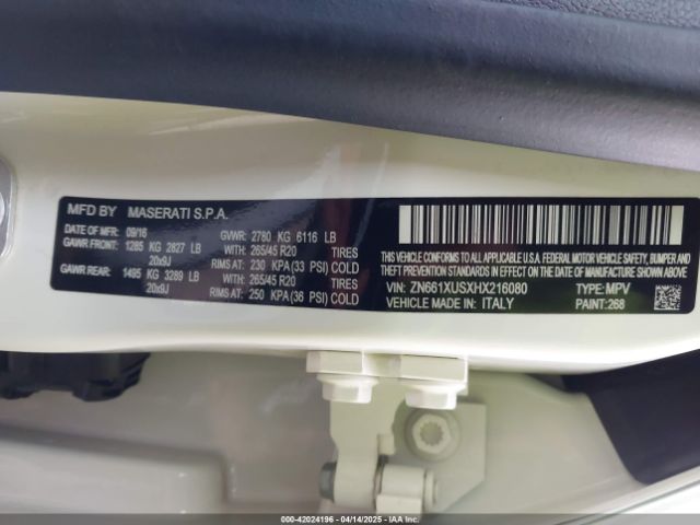 ZN661XUSXHX216080 Maserati Levante