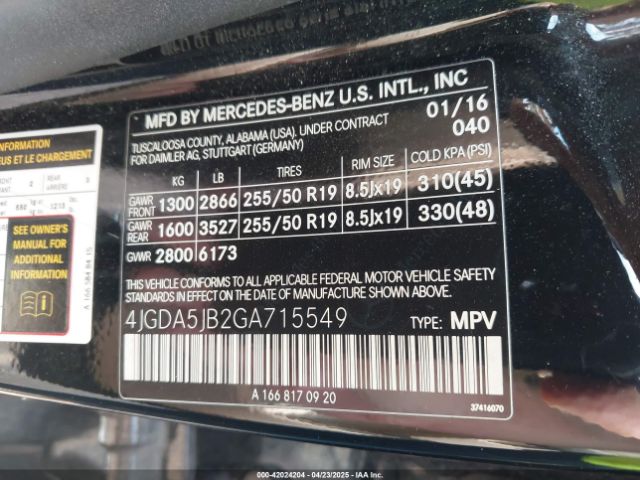 4JGDA5JB2GA715549 Mercedes-Benz m276