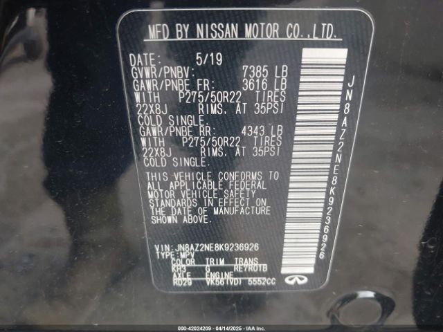 JN8AZ2NE8K9236926 Infiniti QX80 LUXE