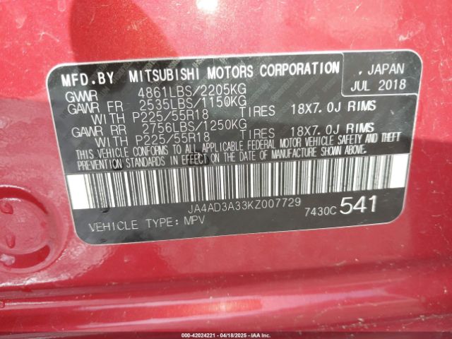 JA4AD3A33KZ007729 Mitsubishi Outlander Sel