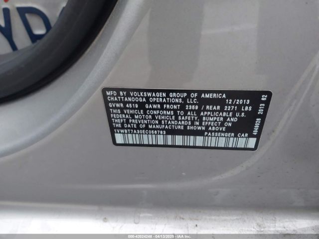 1VWBT7A30EC056783 Volkswagen Passat 1.8t Se