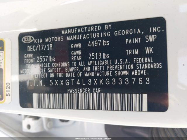 5XXGT4L3XKG333763 KIA Optima Lx