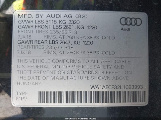 WA1AECF32L1093993 Audi Q3 Premium 45 Tfsi Quattro Tiptronic