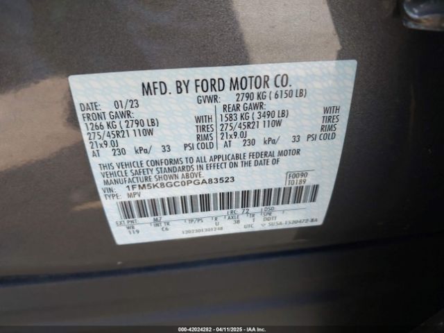 1FM5K8GC0PGA83523 Ford Explorer St