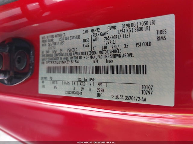 1FTFX1E81NKE18184 Ford F-150 Xl