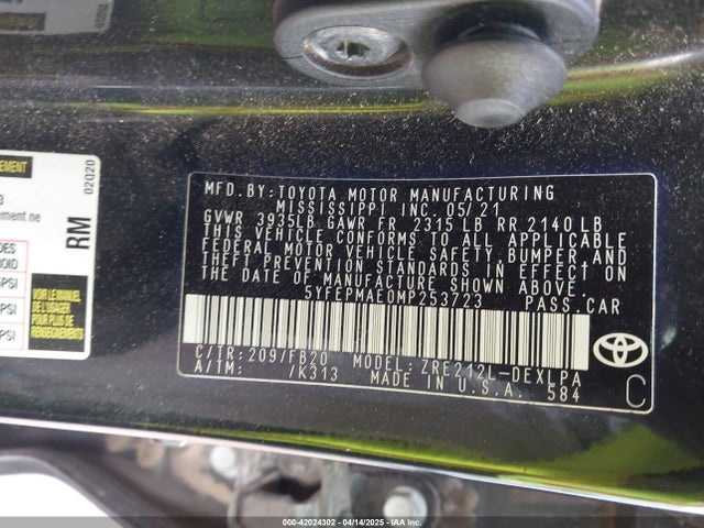 5YFEPMAE0MP253723 Toyota COROLLA LE