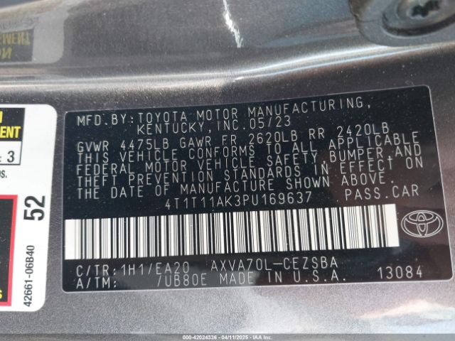4T1T11AK3PU169637 Toyota CAMRY SE