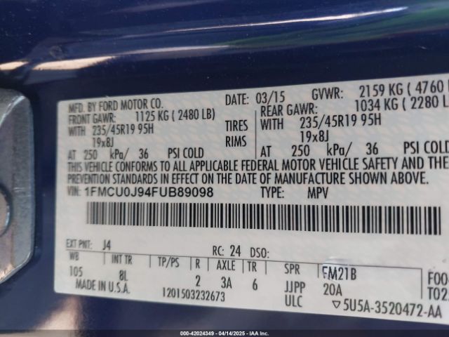 1FMCU0J94FUB89098 Ford Escape Titanium