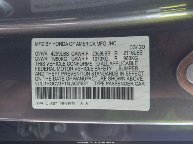1HGCV1F14LA081881 Honda ACCORD LX