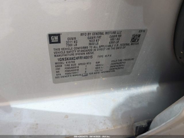1GNSKAKC4FR140015 Chevrolet Tahoe Ls