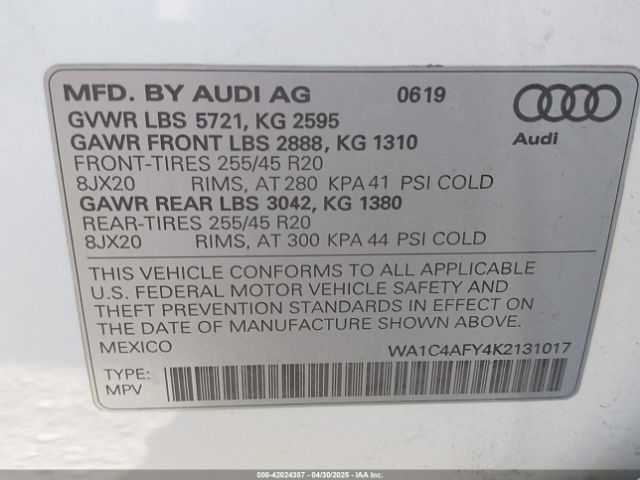 WA1C4AFY4K2131017 Audi Sq5 3.0t Premium