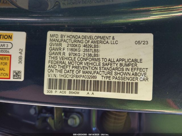 1HGCY2F8XPA032989 Honda Accord Hybrid Touring