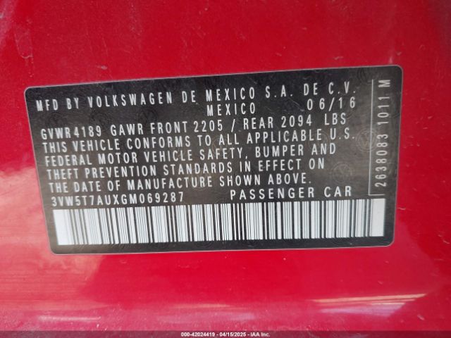 3VW5T7AUXGM069287 Volkswagen Golf Gti S 4-door