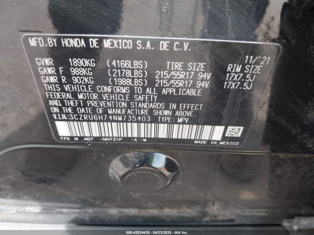 3CZRU6H74NM735403 Honda Hr-v Awd Ex-l