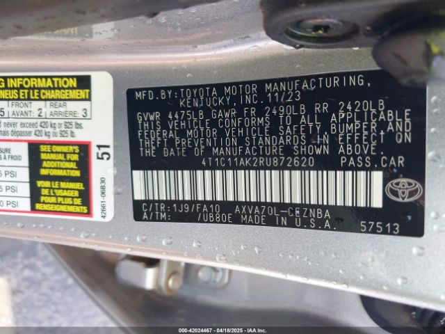 4T1C11AK2RU872620 Toyota CAMRY LE