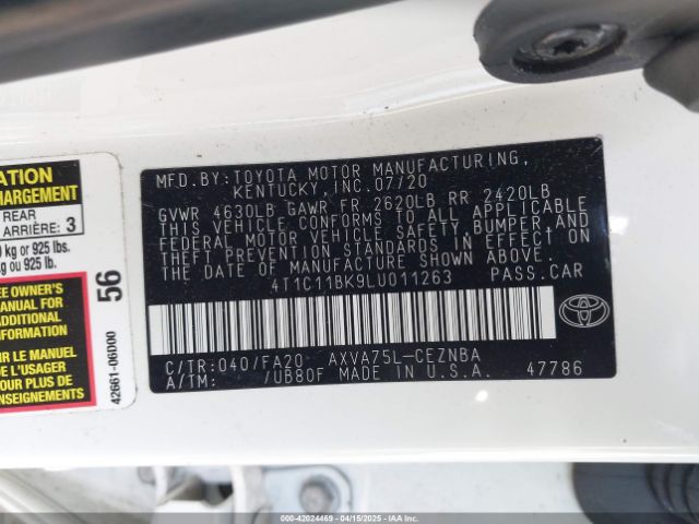 4T1C11BK9LU011263 Toyota Camry Le Awd