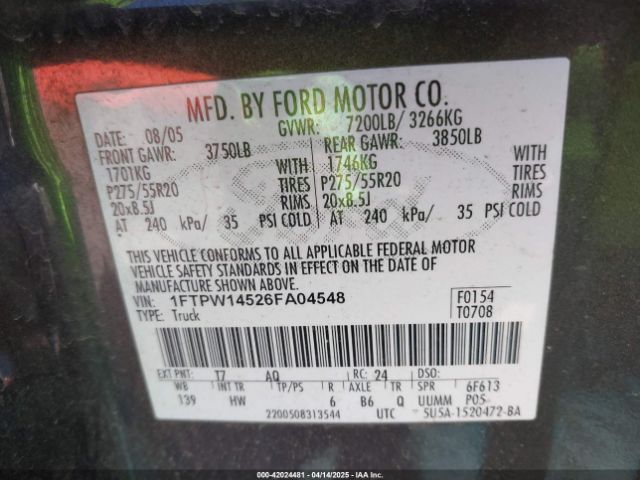 2006 FORD F-150 1FTPW14526FA04548 Photo 8