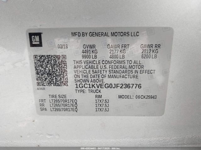 1GC1KVEG0JF236776 Chevrolet Silverado 2500hd Lt