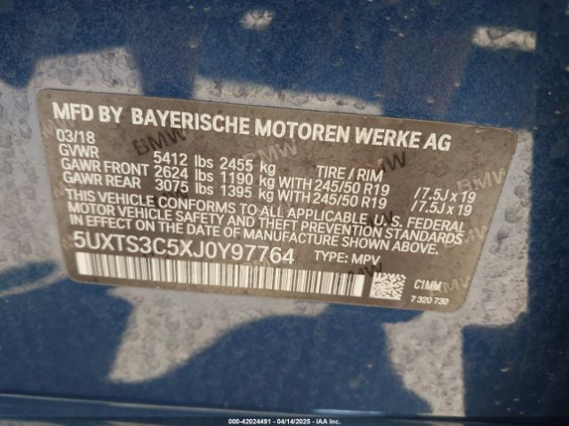 2018 BMW X3 5UXTS3C5XJ0Y97764 Photo 8