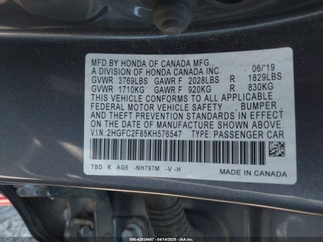 2HGFC2F85KH576547 Honda Civic Sport