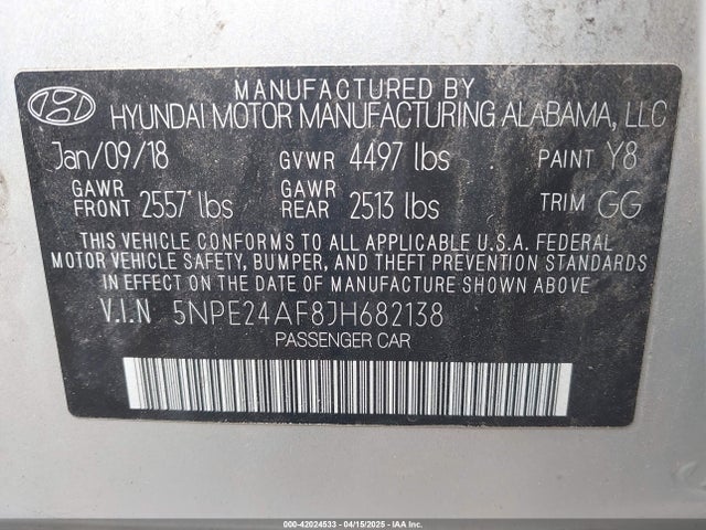 5NPE24AF8JH682138 Hyundai SONATA SE
