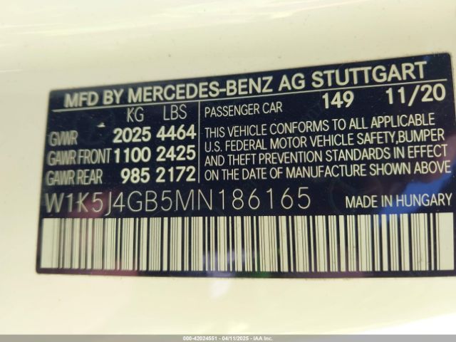 W1K5J4GB5MN186165 Mercedes-Benz CLA 250