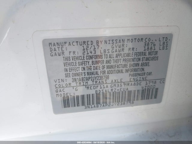 3N1AB7AP2JY238798 Nissan SENTRA SR