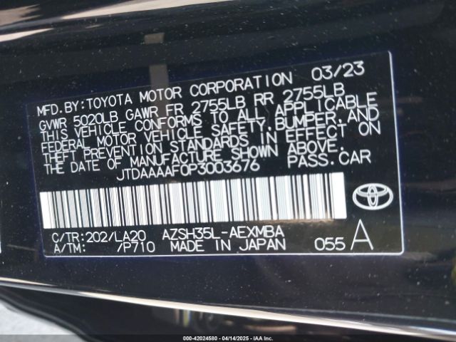 JTDAAAAF0P3003676 Toyota a25a-fxs, 3nm+4nm