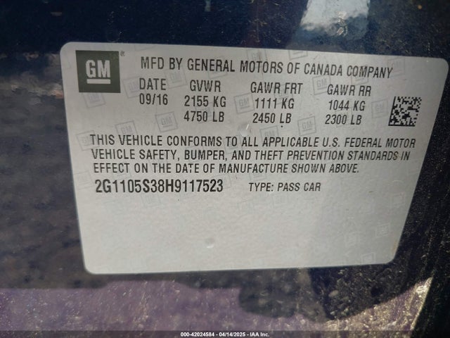 2G1105S38H9117523 Chevrolet lfx - sidi: spark ignited direct injection, vvt, e85 max, alum