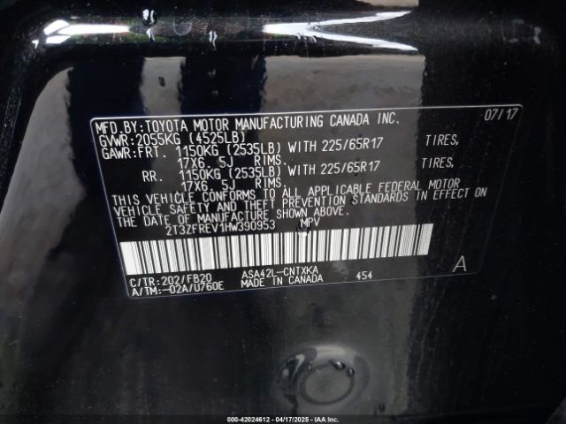 2T3ZFREV1HW390953 Toyota RAV4 LE