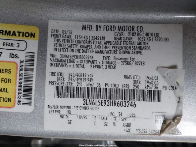 3LN6L5E93HR603246 Lincoln Mkz Reserve