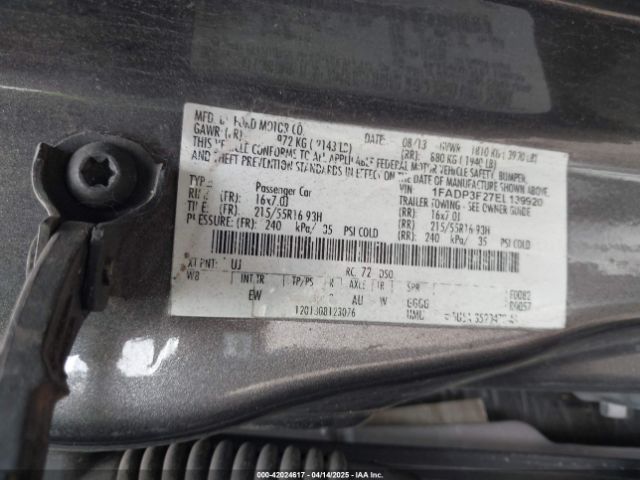 1FADP3F27EL139920 Ford FOCUS SE