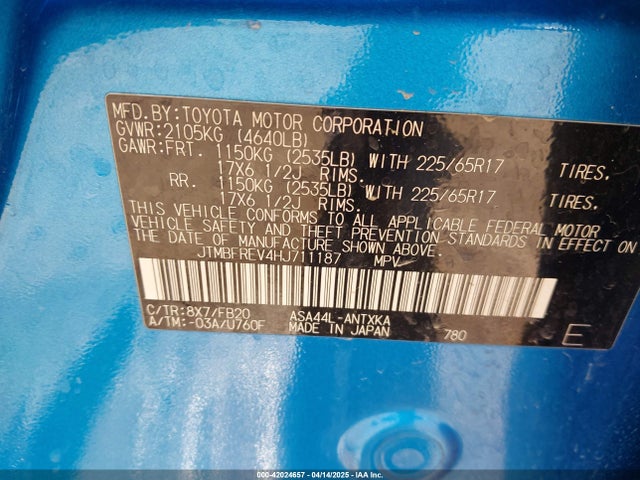 JTMBFREV4HJ711187 Toyota 2ar-fe