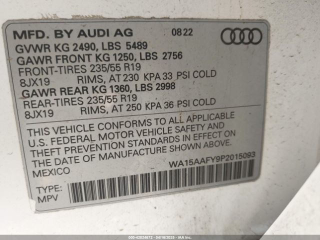 WA15AAFY9P2015093 Audi Q5 Sportback Premium Plus 45 Tfsi S Line Quattro S Tronic