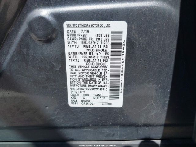 JN8AT2MV0GW148710 Nissan ROGUE S