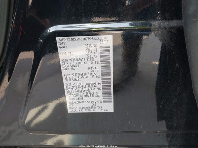 5N1AL0MM7FC509756 Infiniti QX60