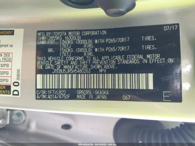 JTEBU5JR5H5480263 Toyota 1gr-fe