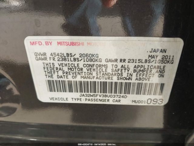 2011 MITSUBISHI LANCER EVOLUTION JA32W5FV3BU037240 Photo 8