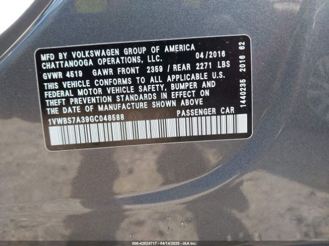 1VWBS7A39GC048588 Volkswagen Passat 1.8t Se