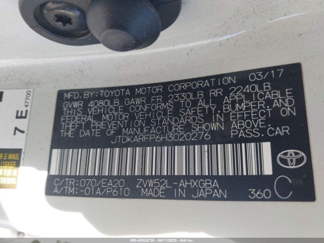 JTDKARFP6H3020276 Toyota Prius Prime Premium