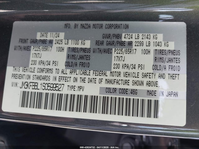 JM3KFBBL1S0599527 Mazda Cx-5 2.5 S Select