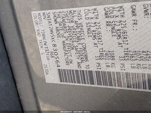 5N1AT2MV5KC830564 Nissan ROGUE S