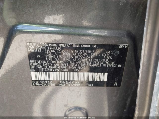 2T3ZFREV1EW123484 Toyota RAV4 LE