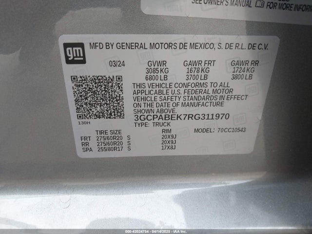 3GCPABEK7RG311970 Chevrolet Silverado 1500 2wd  Short Bed Custom