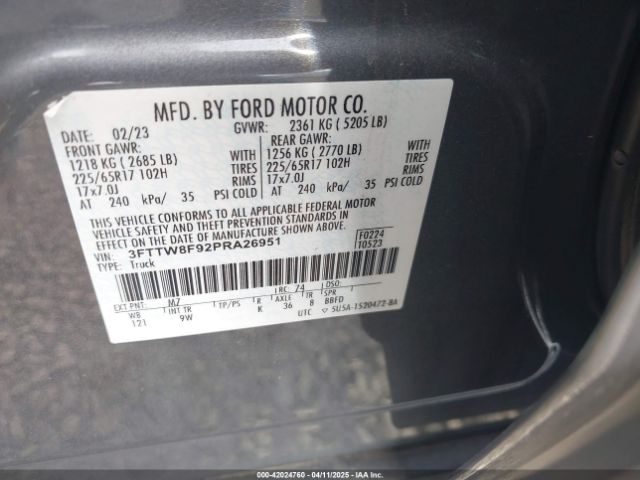 3FTTW8F92PRA26951 Ford Maverick Xl