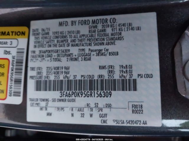 3FA6P0K95GR156309 Ford Fusion Titanium