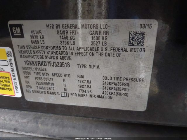 1GKKVRKD7FJ320518 GMC Acadia Slt-1